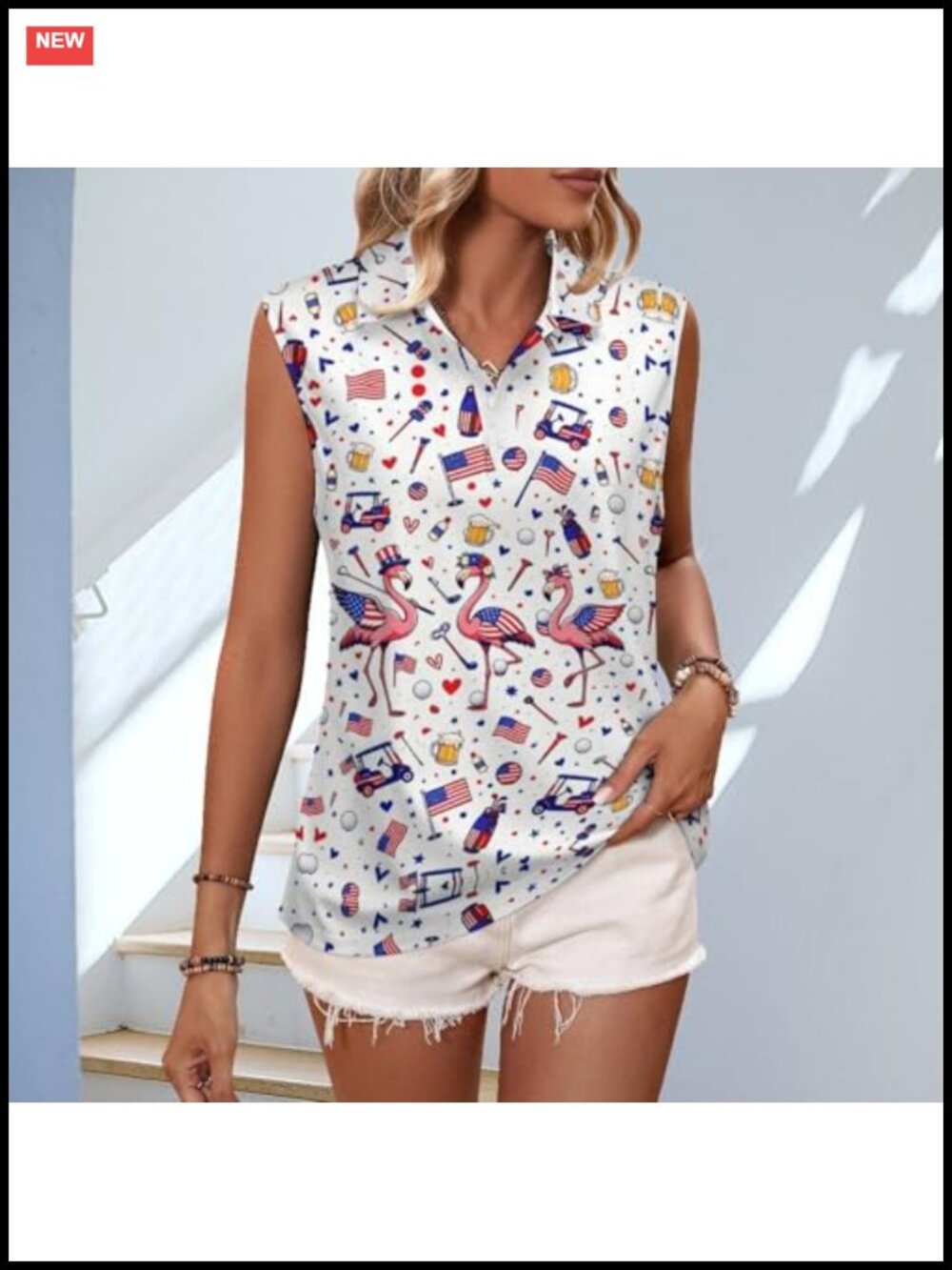 Women's Sleeveless Polo Golf Shirt Funny Flamingo Tank Top Athletic Tennis - Picture 2 of 6